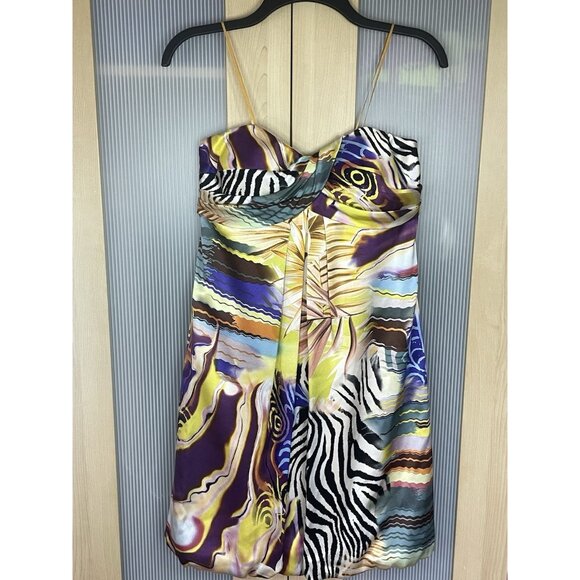 CACHE Animal Floral Silk Bubble Hem Strapless Cocktail Dress Sz 2 Party Wedding - Picture 2 of 9